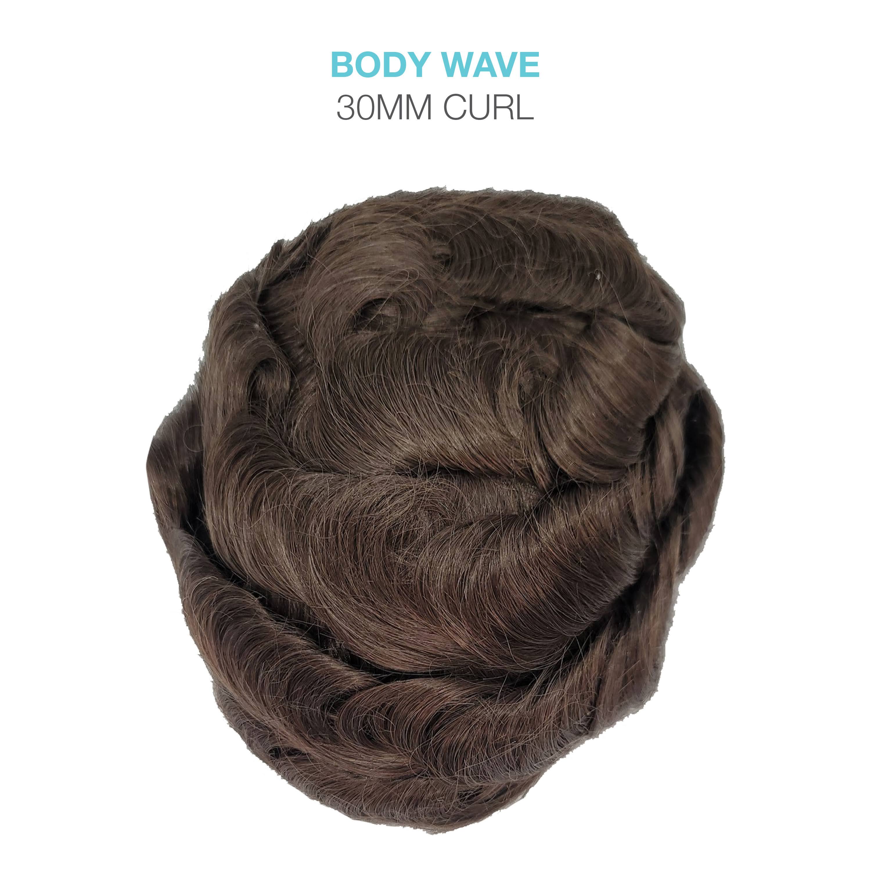 DKEIGHT NATURAL BODY WAVE 30MM CURL MENS TOUPEE COLOR #5 WITH TITLE LISTING